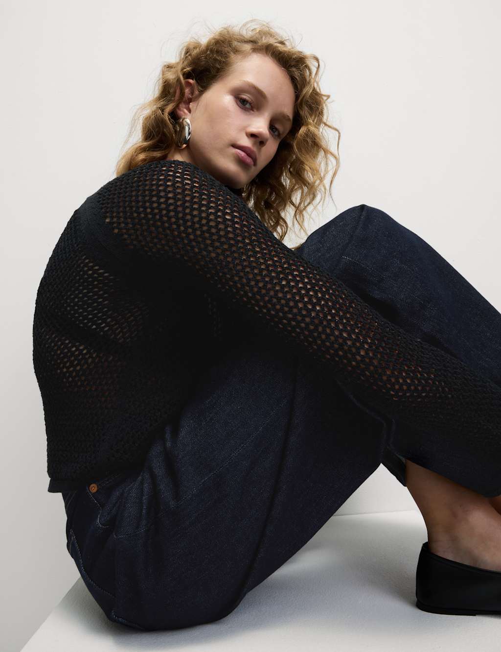 M&S Cotton Blend Textured Crew Neck Jumper Black