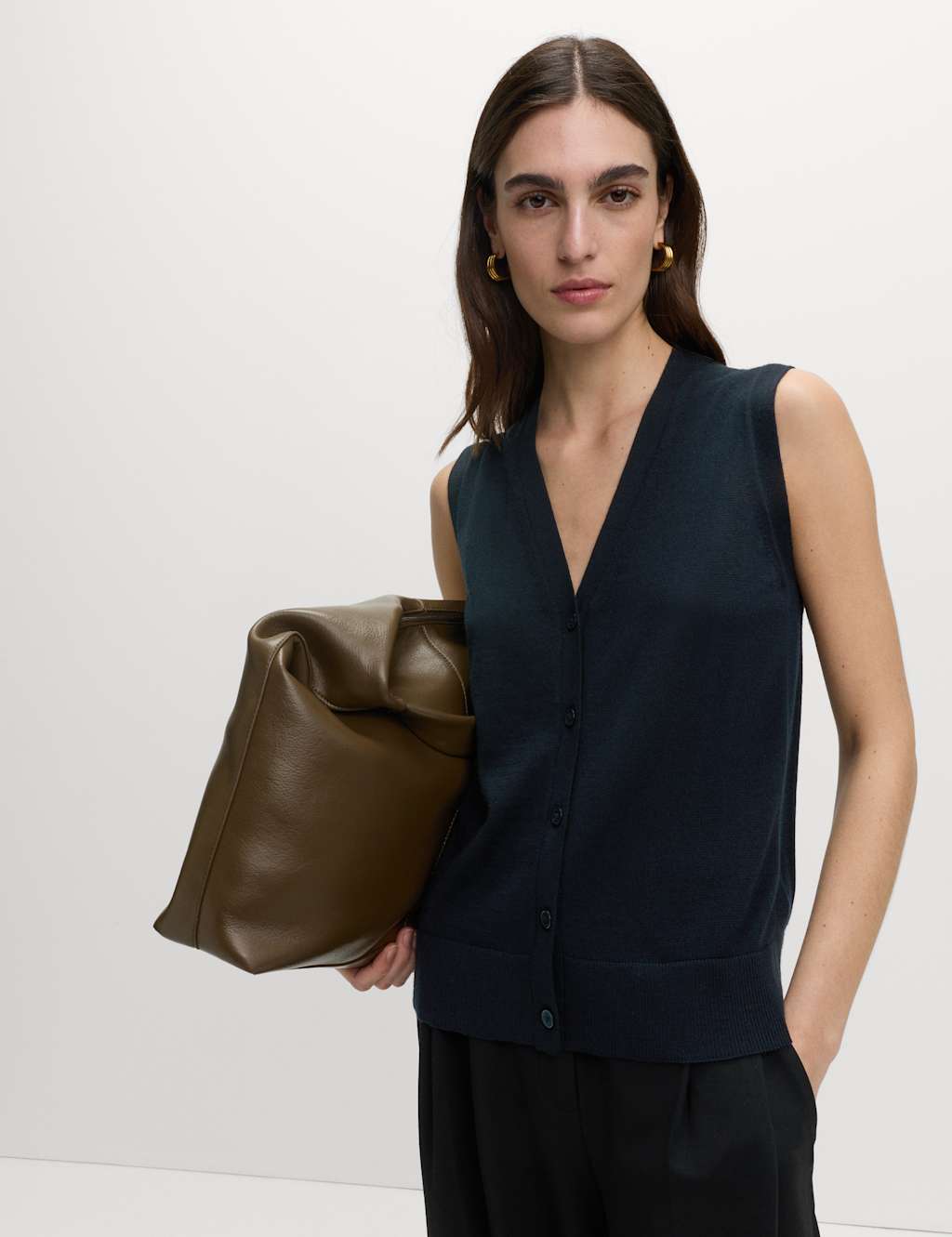 M&S Pure Merino Wool Knitted Waistcoat Midnight Navy