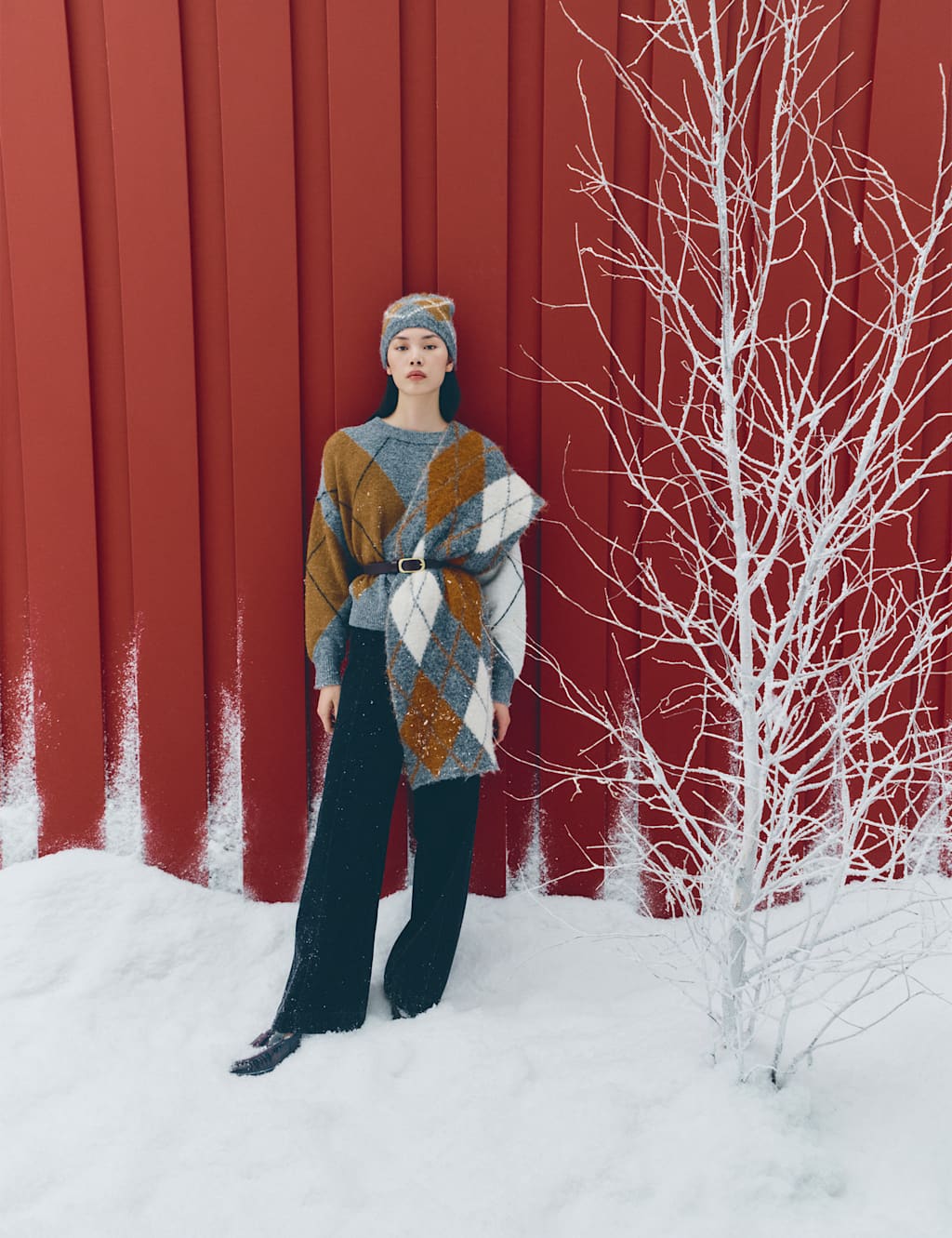 M&S Argyle Relaxed Jumper with Wool Grey