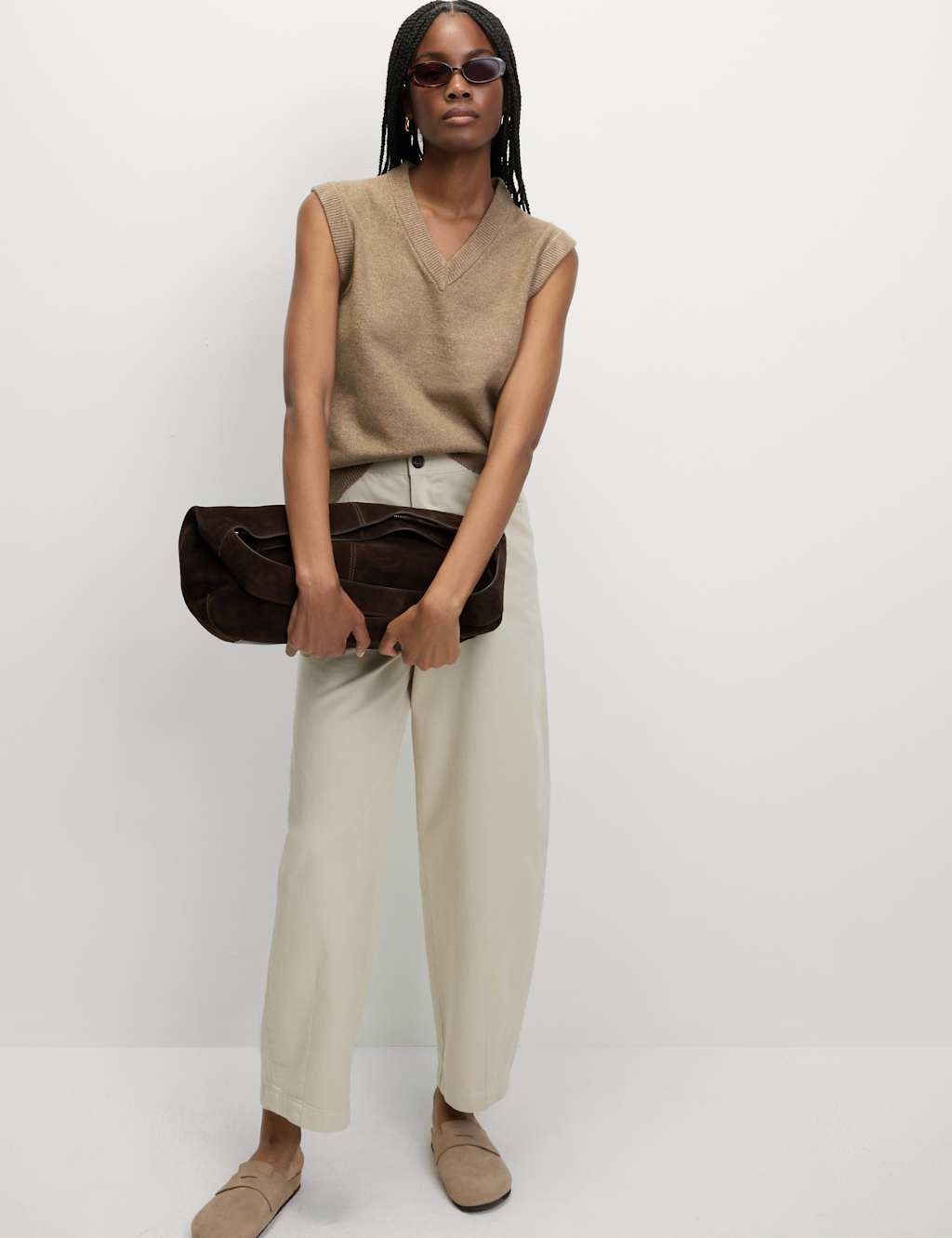 M&S Air Yarn V-Neck Tabard Hazelnut