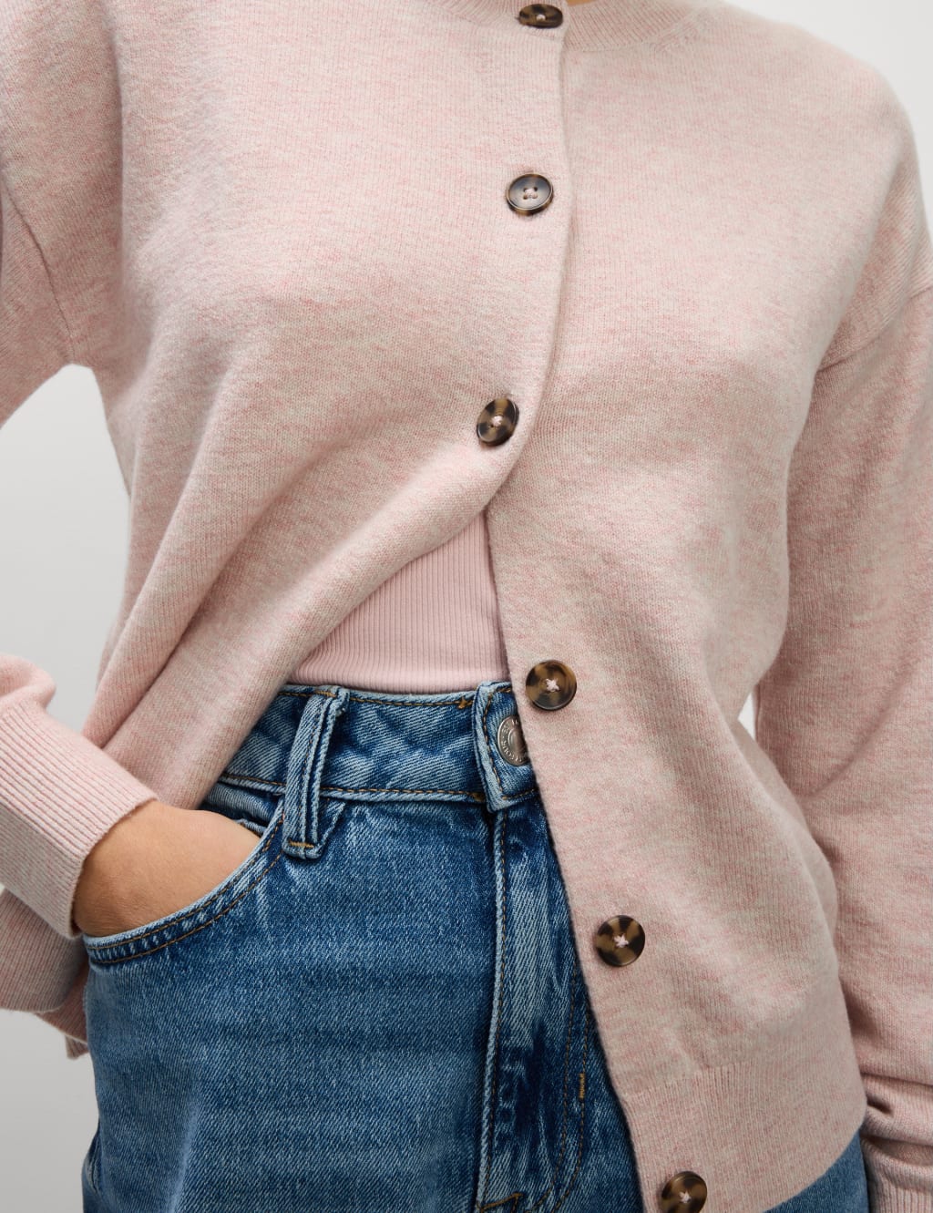 Air-Yarn Ribbed Crew Neck Cardigan