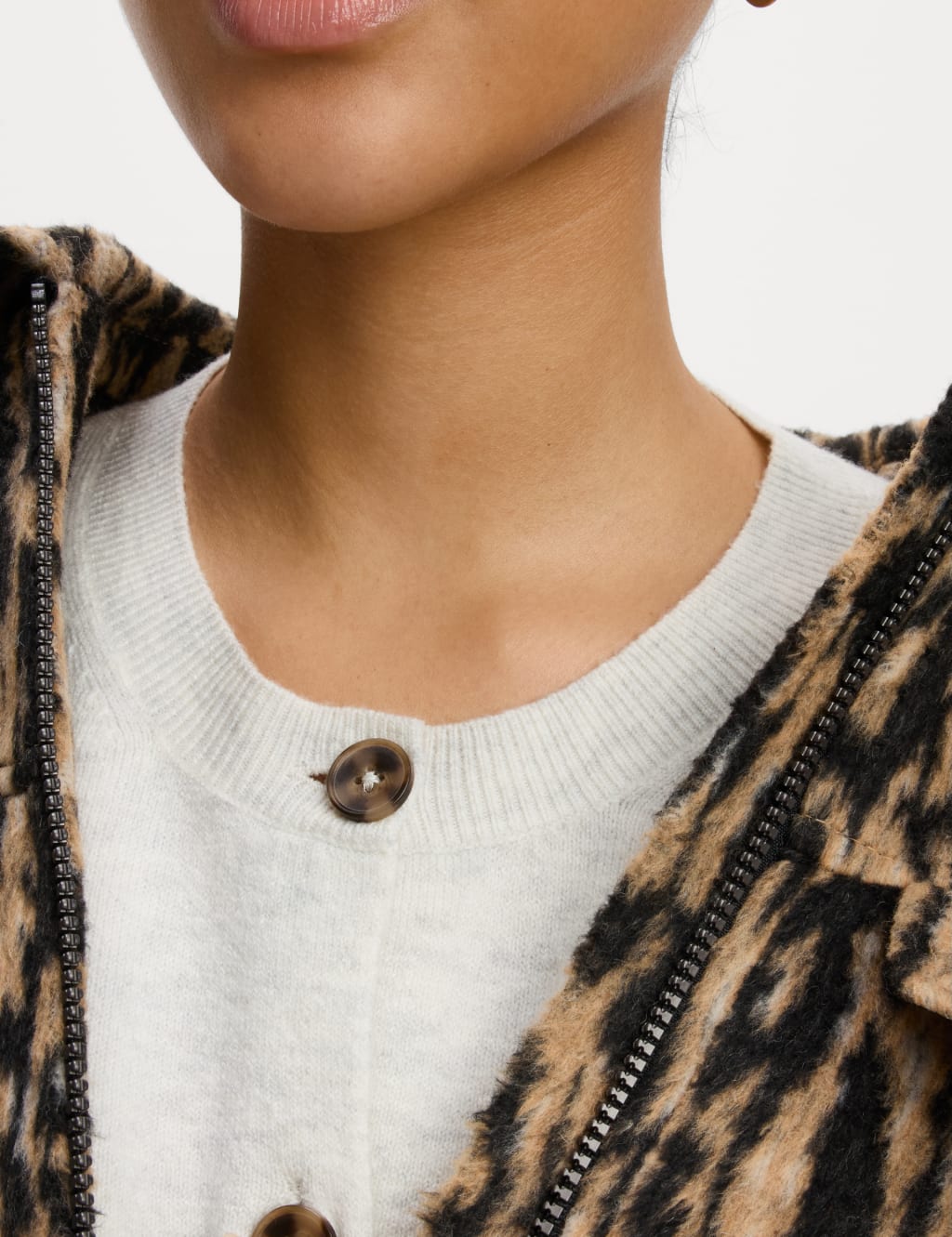 Air-Yarn Ribbed Crew Neck Cardigan