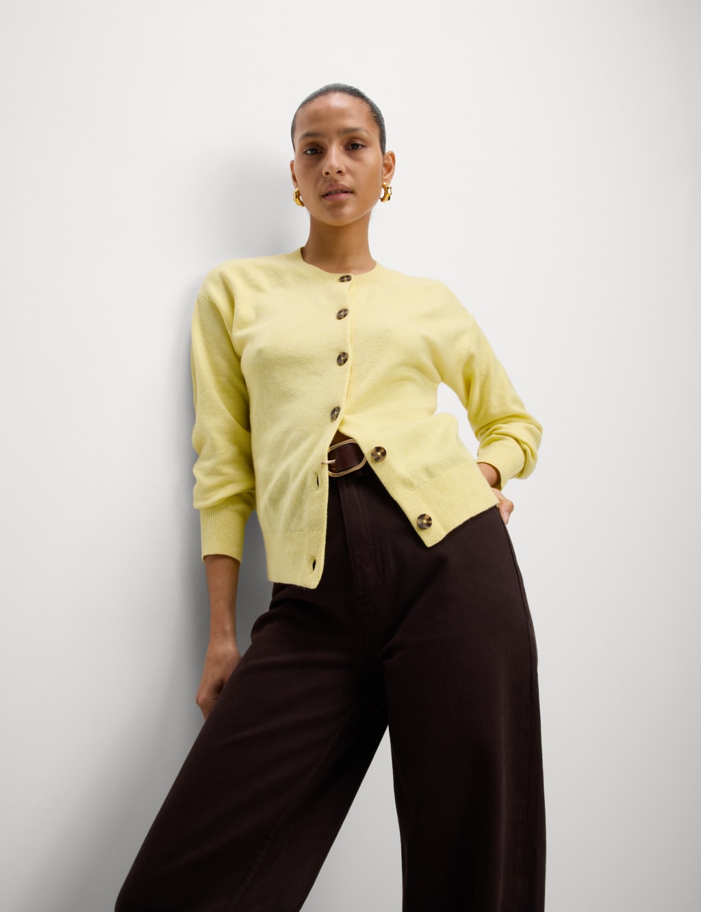 Air-Yarn Ribbed Crew Neck Cardigan
