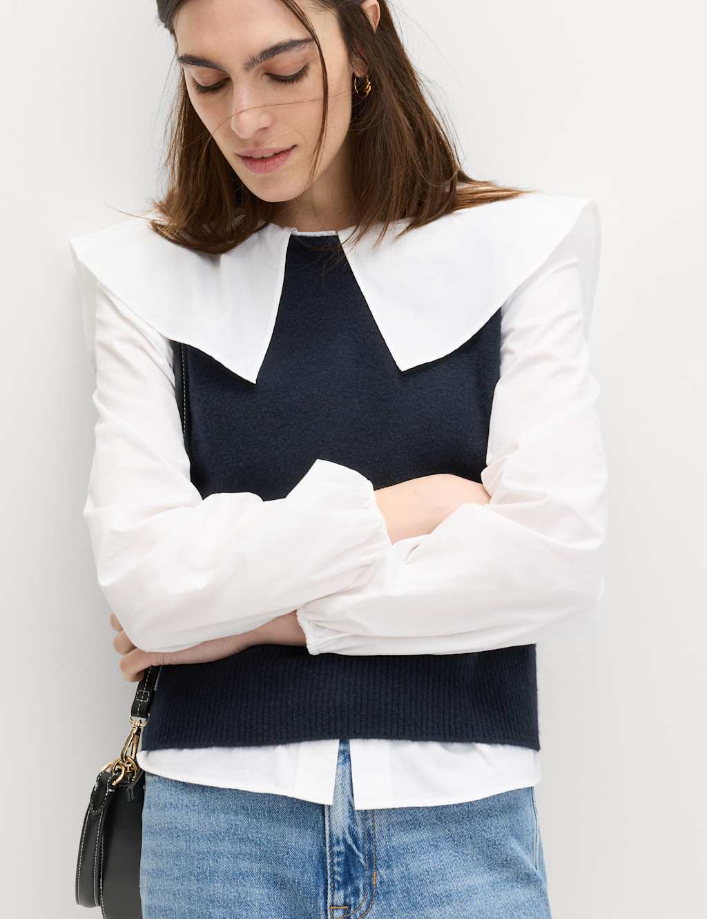 M&S Crew Neck Knitted Vest with Cotton Midnight Navy