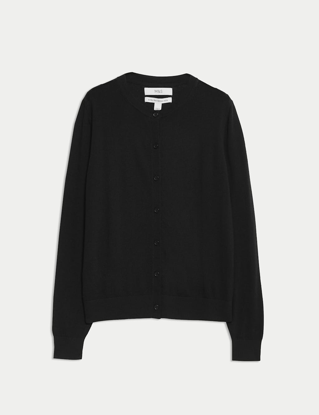 M&S Pure Merino Wool Crew Neck Cardigan Black