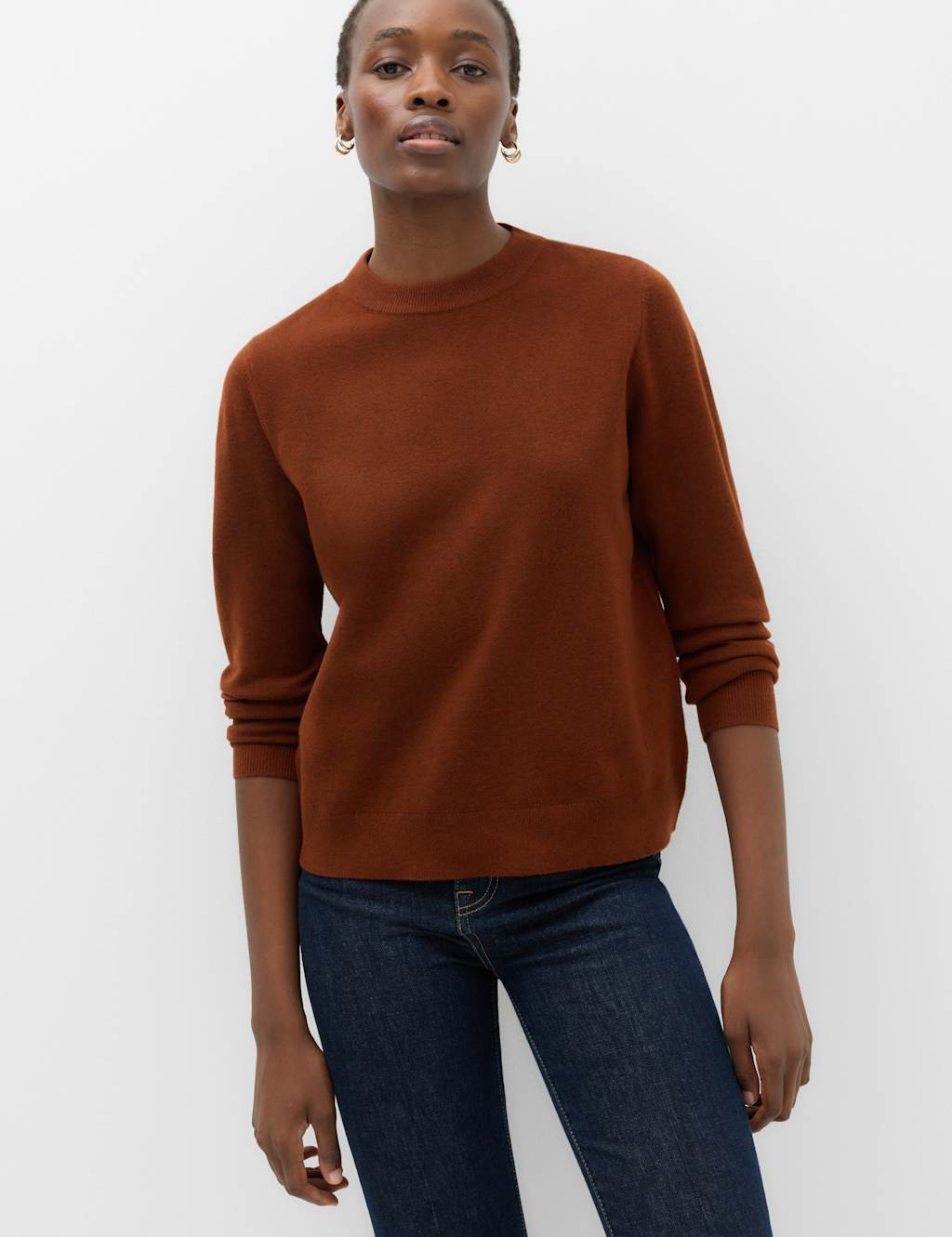 M&S Women's Air-Yarn Crew Neck Jumper - Large - Chestnut