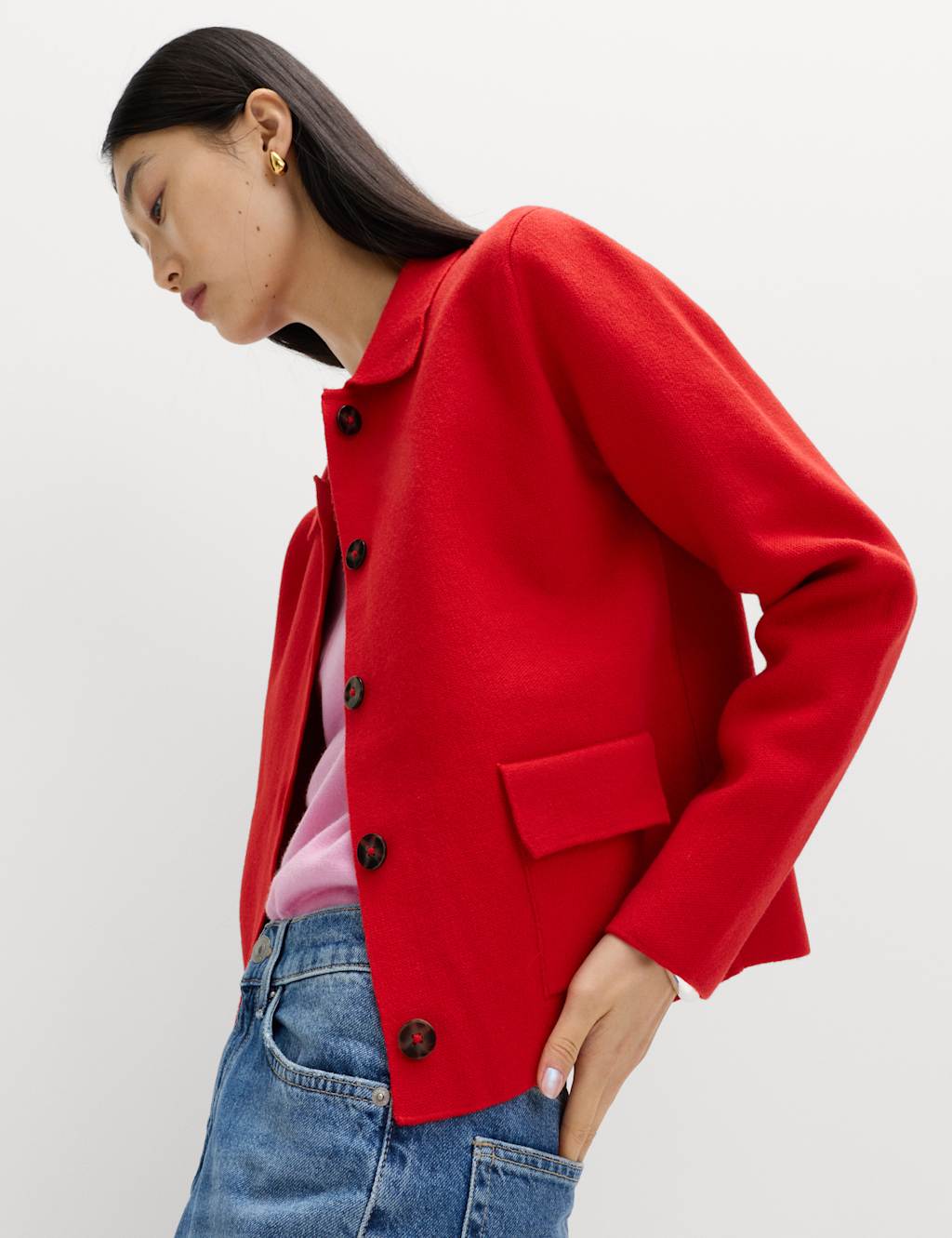 M&S Women's Air-Yarn Pocket Detail Knitted Jacket - Extra Small - Chilli