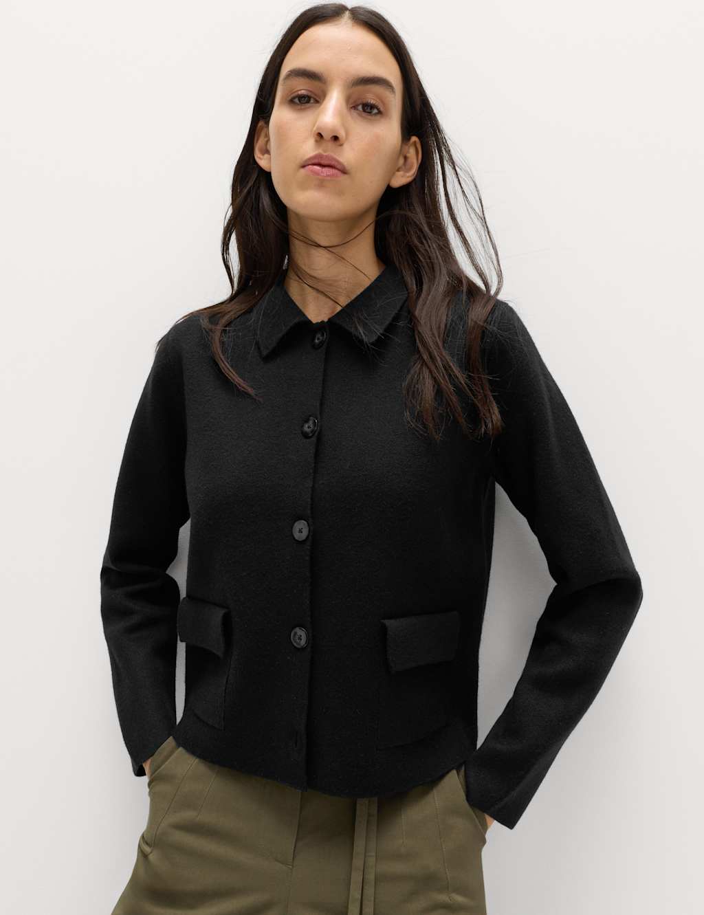 M&S Women's Air-Yarn Pocket Detail Knitted Jacket - Small - Black