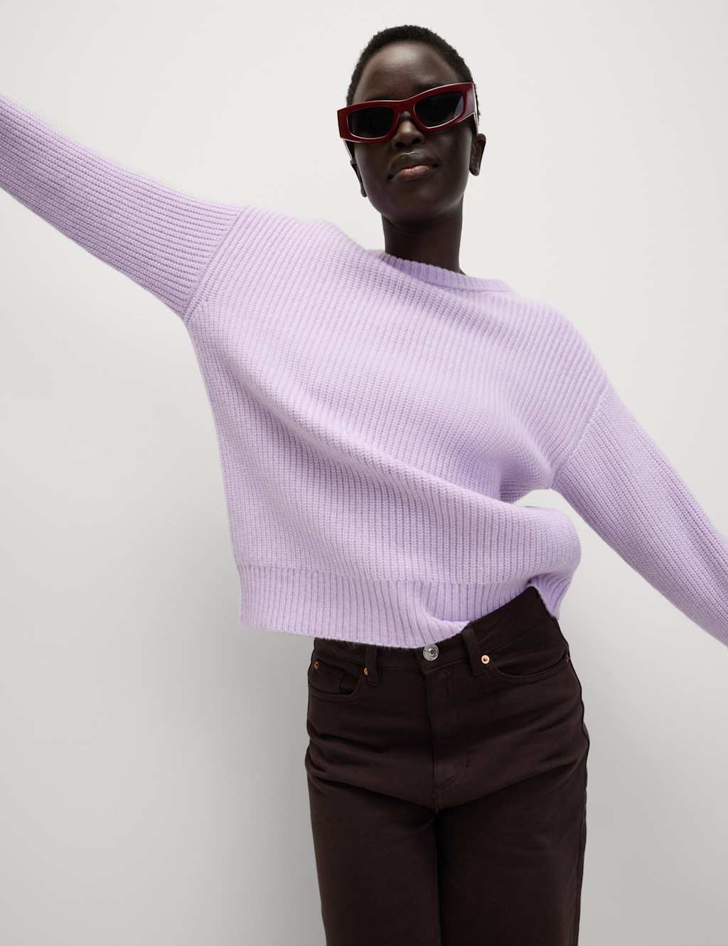 M&S Cloud-Yarn Ribbed Crew Neck Jumper Dusted Lilac