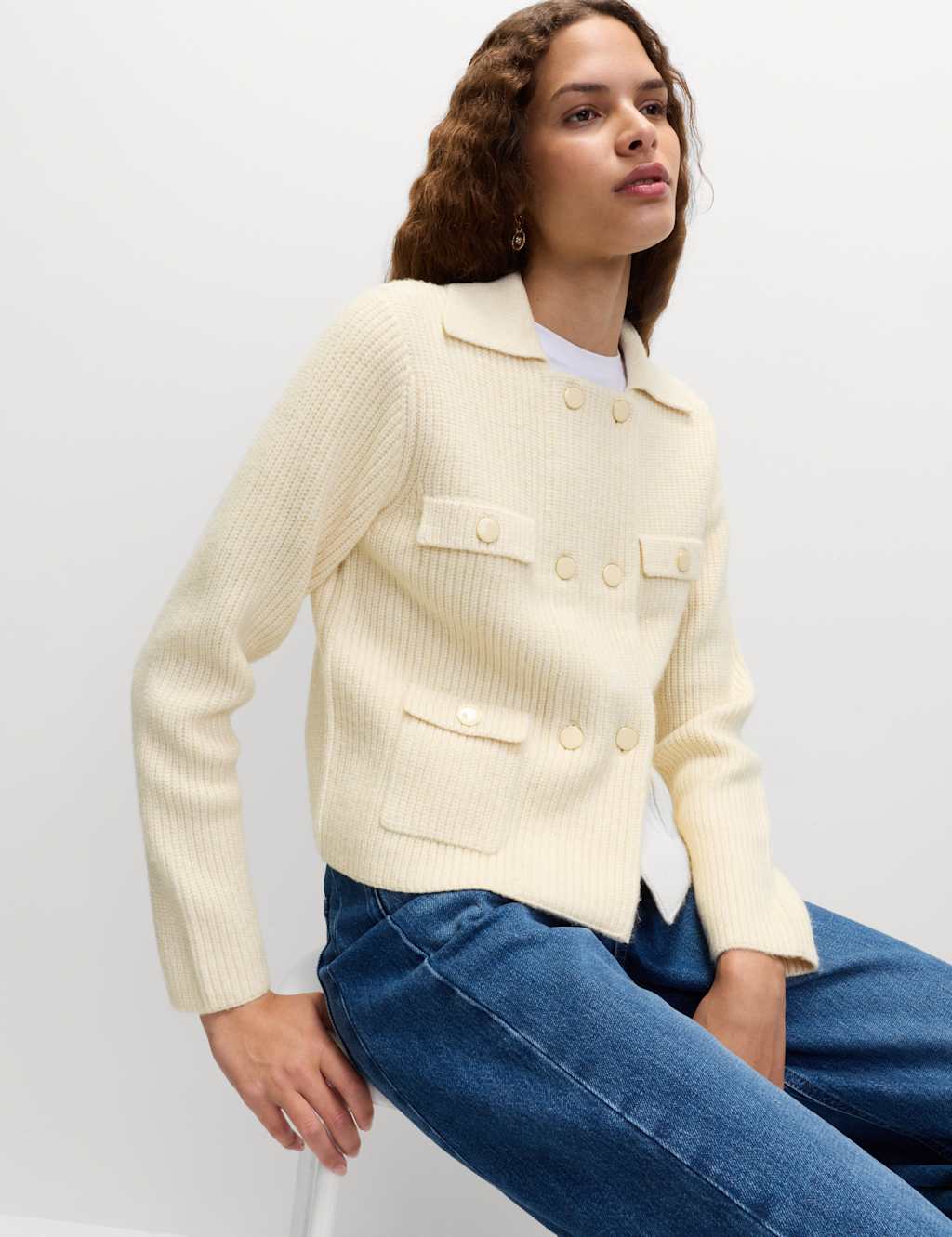 M&S Cloud-Yarn Pocket Detail Knitted Jacket Cream