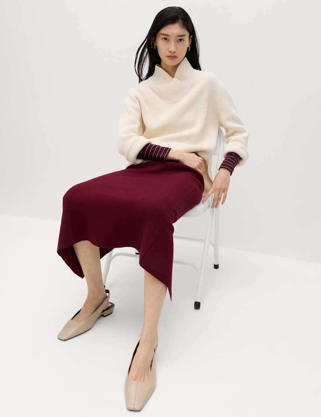 M&S Women's Knitted Midaxi Column Skirt - Small - Wine