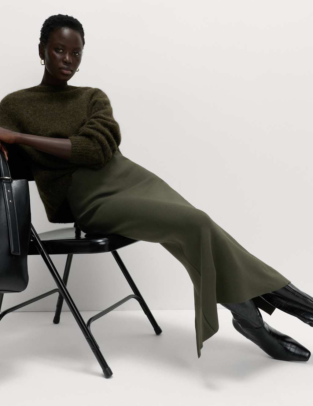 M&S Knitted Midaxi Column Skirt Dark Khaki