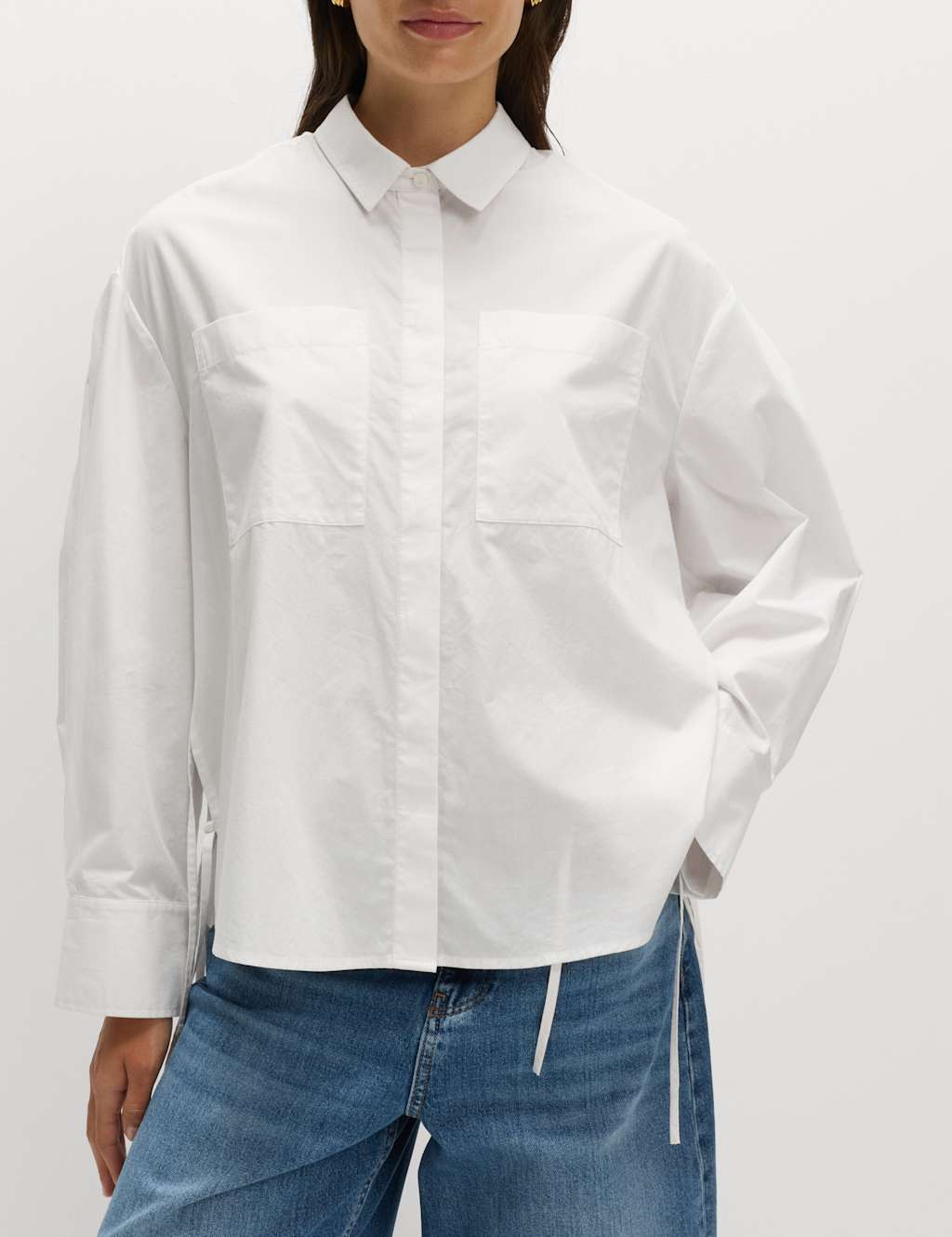 M&S Pure Cotton Collared Side Tie Detail Shirt White