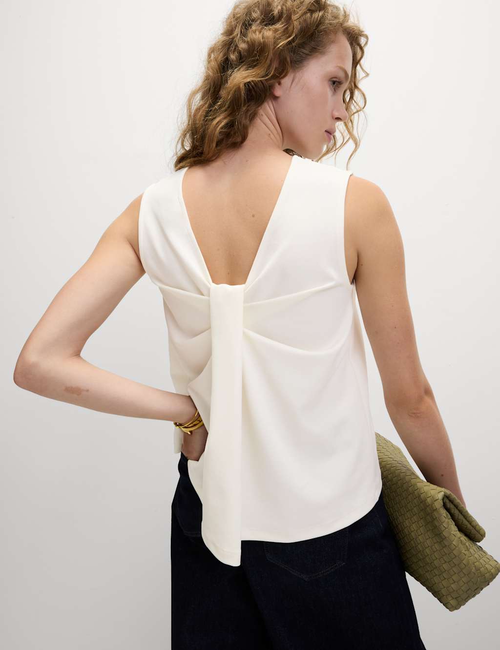 M&S Women's Knot Detail Top - 8 - Soft White