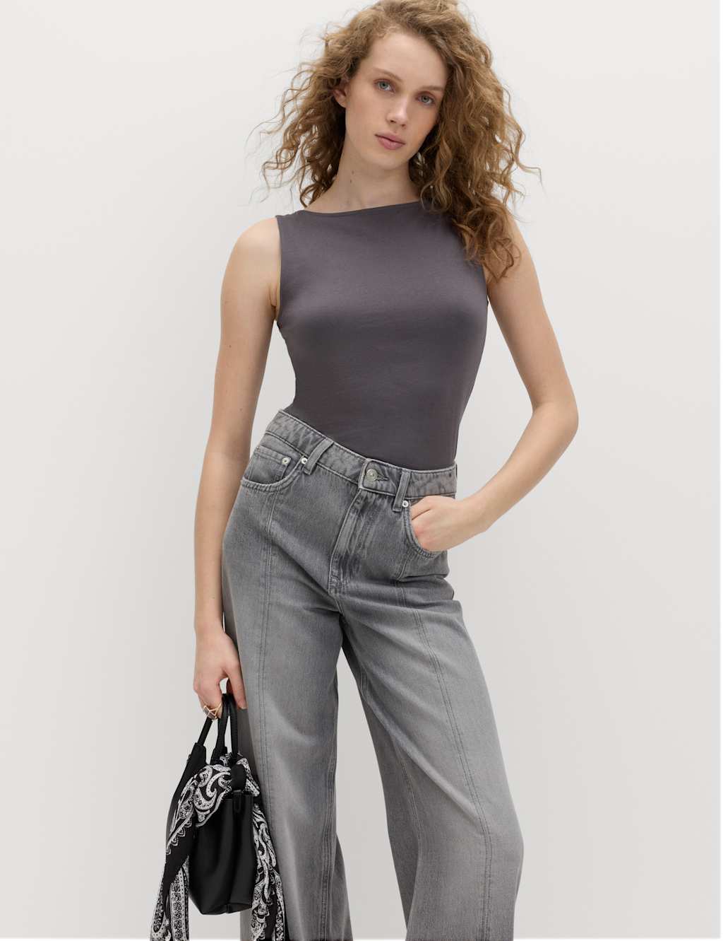 M&S Women's Cotton Rich Slash Neck Slim Fit Vest - 10 - Thunder