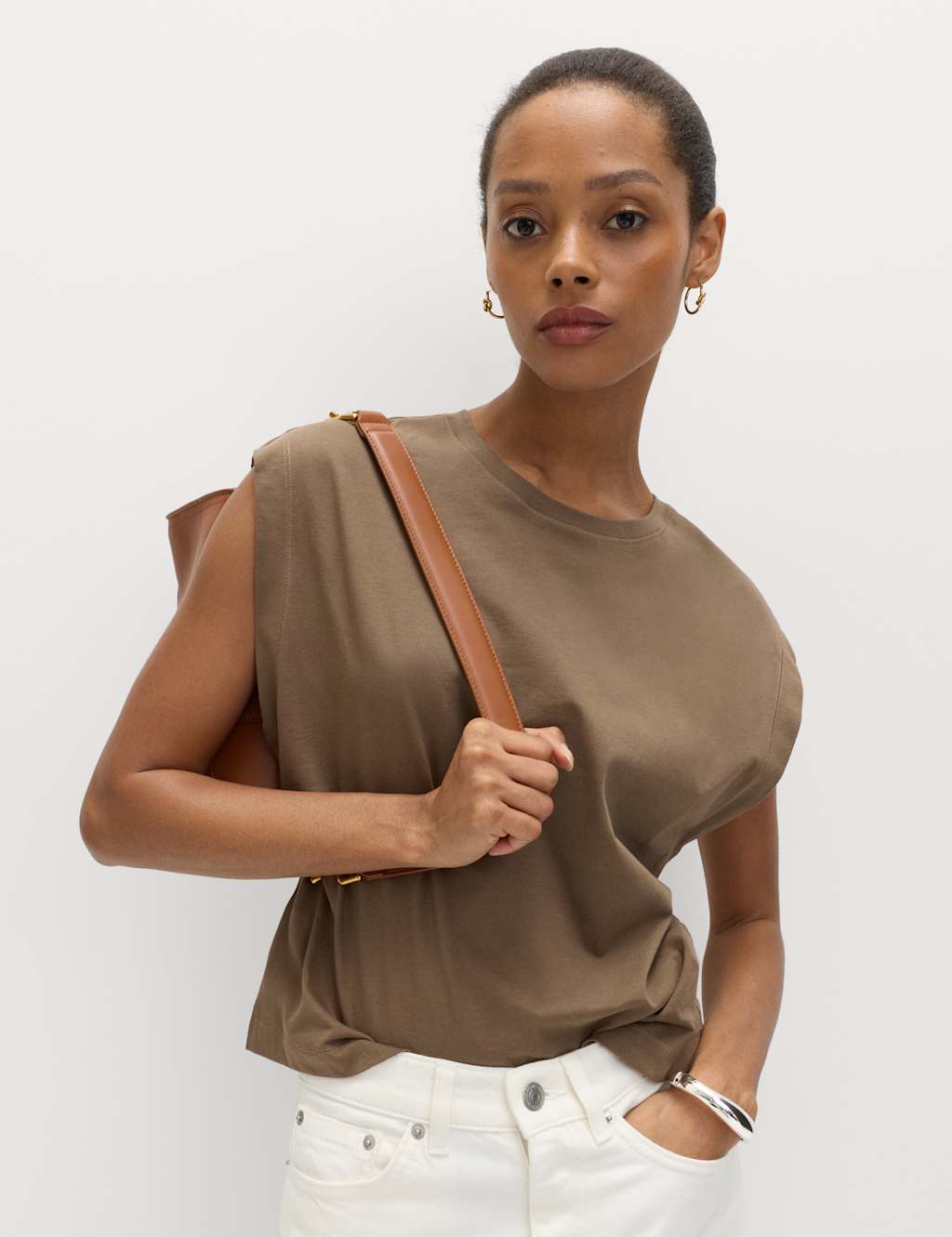 M&S Women's Pure Cotton Cap Sleeve T-Shirt - 22 - Olive