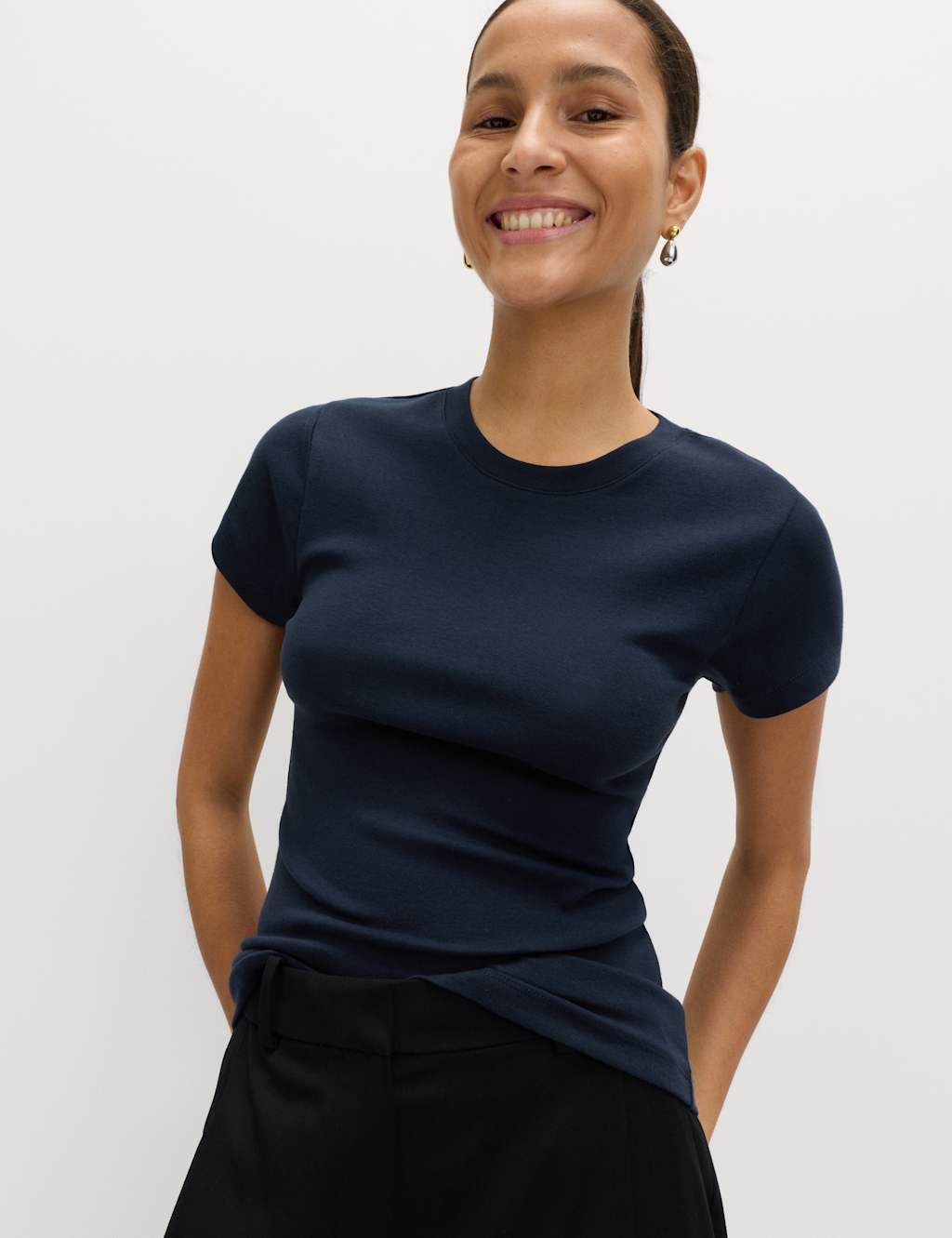 M&S Women's Cotton Rich Premium T-Shirt - 22 - Navy