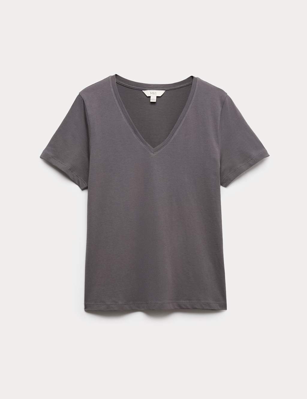 M&S Pure Cotton V-Neck T-Shirt Thunder