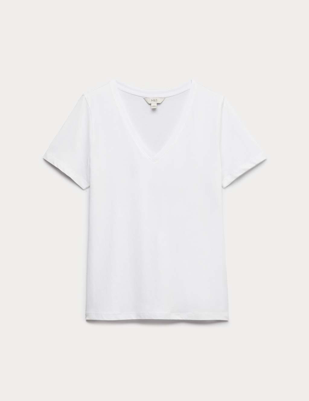 M&S Pure Cotton V-Neck T-Shirt Soft White