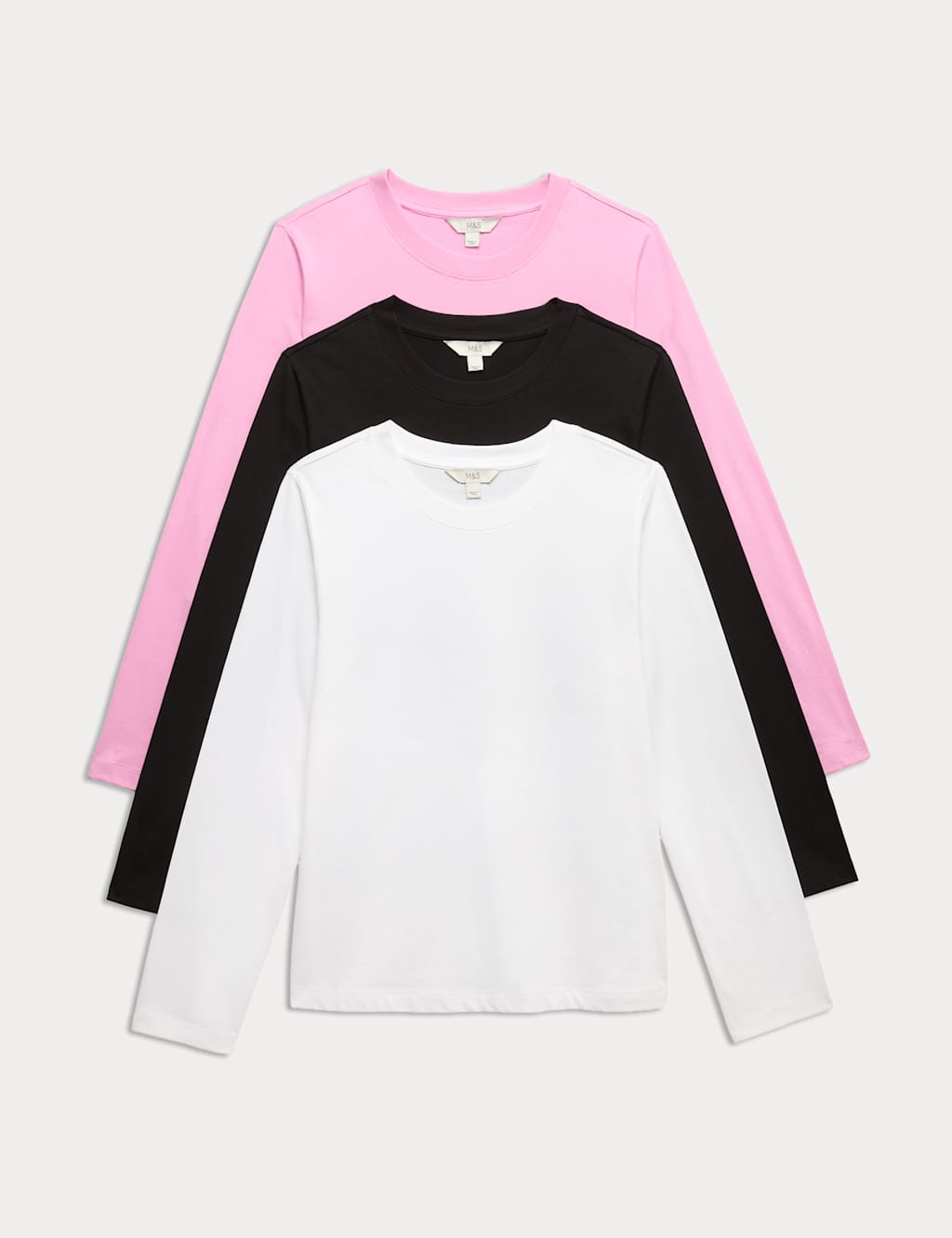 M&S Women's 3 Pack Pure Cotton Everyday Tops - 8 - Pink Mix