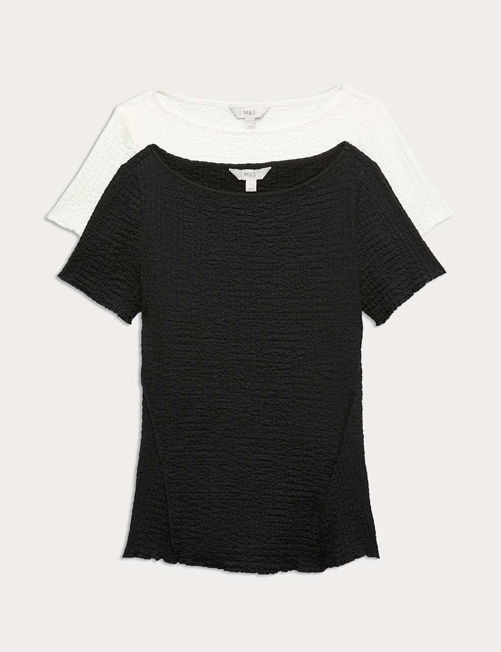 M&S Women's 2 Pack Textured Tops - 8 - Black/White