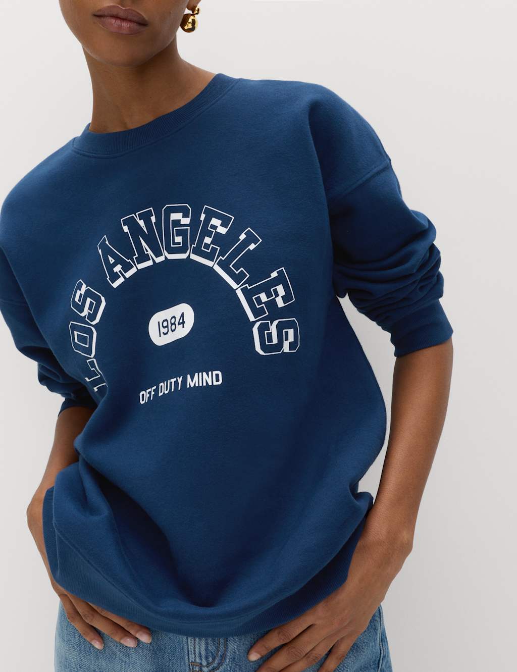 M&S Women's Cotton Rich Graphic Long Sleeve Sweatshirt - Small - Dark Marine