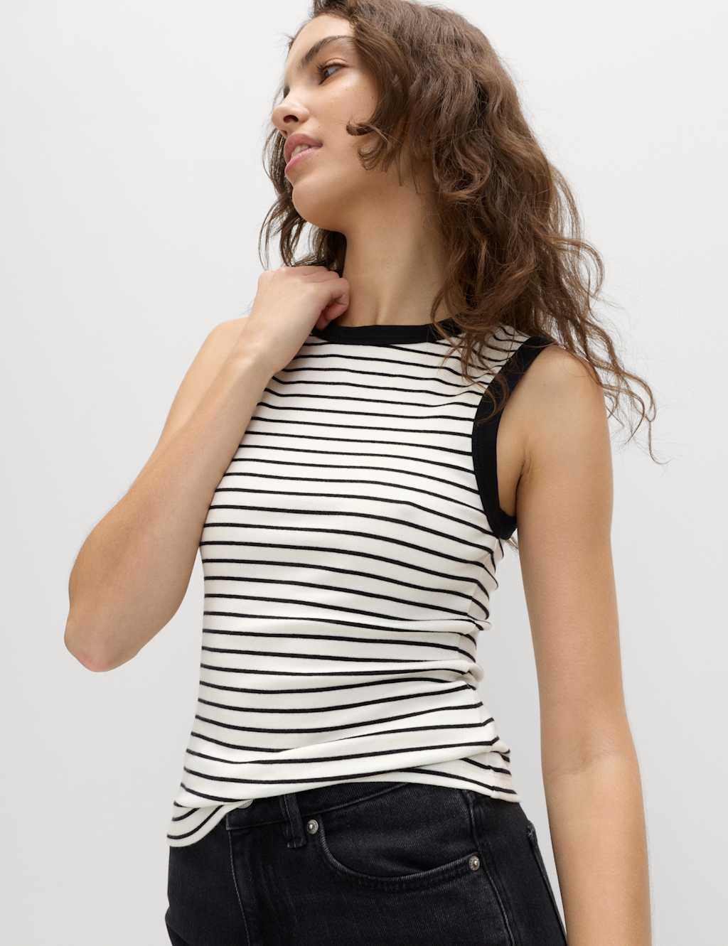 M&S Women's Cotton Rich Premium Slim Fit Tank Top - 8 - Cream Mix