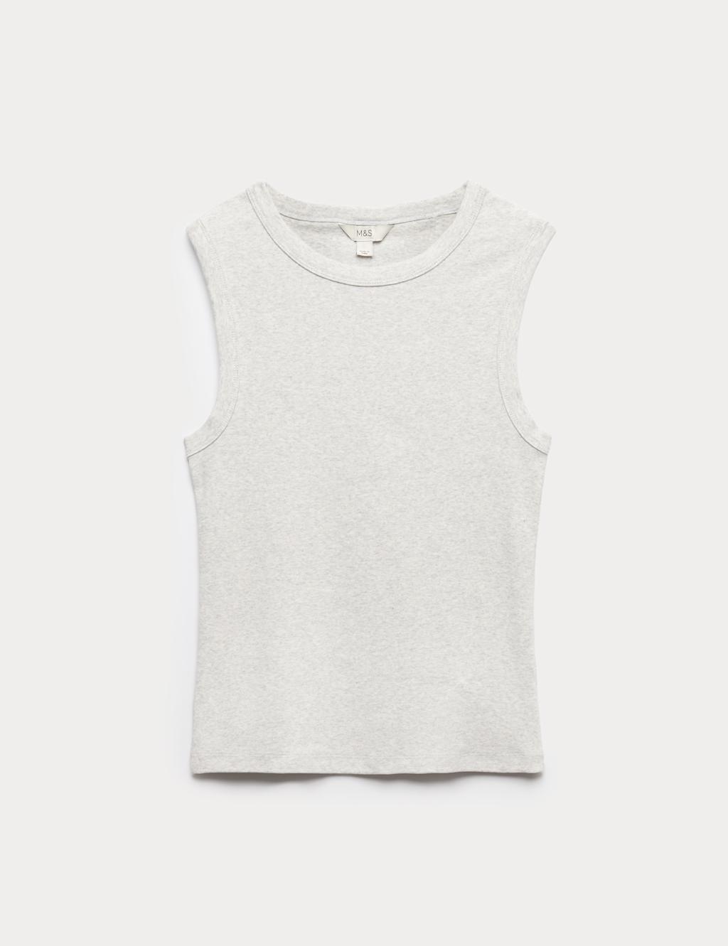 M&S Cotton Rich Premium Slim Fit Tank Top Grey