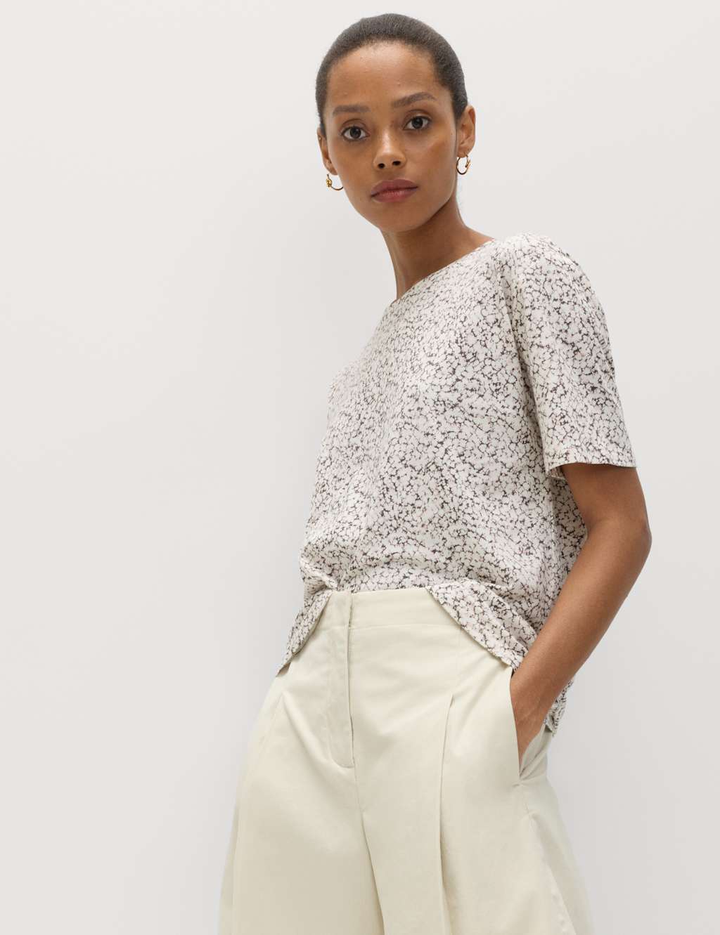 M&S Women's Cotton Modal Blend Printed T-Shirt - 22 - White Mix