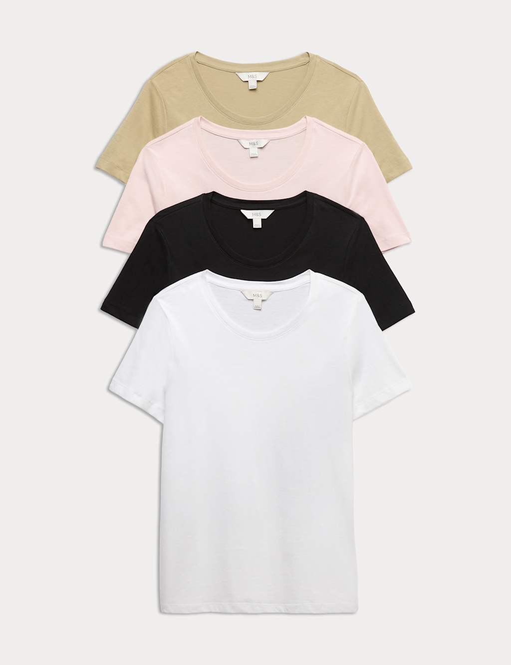 M&S Women's 4 Pack Pure Cotton Crew Neck Tops - 20 - Multi