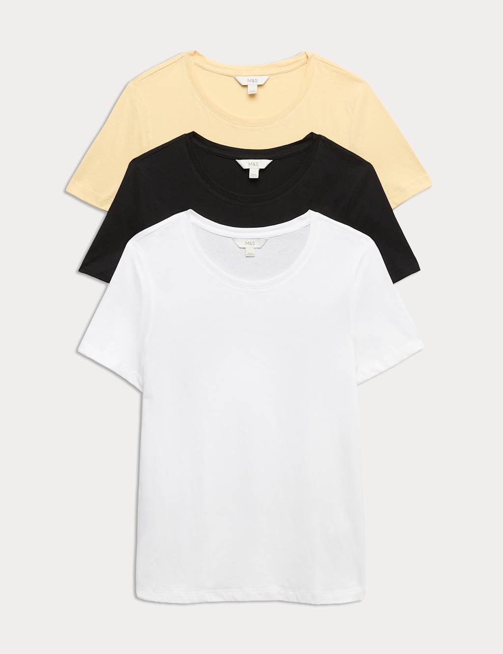 M&S Women's 3 Pack Pure Cotton Tops - 8 - Yellow Mix