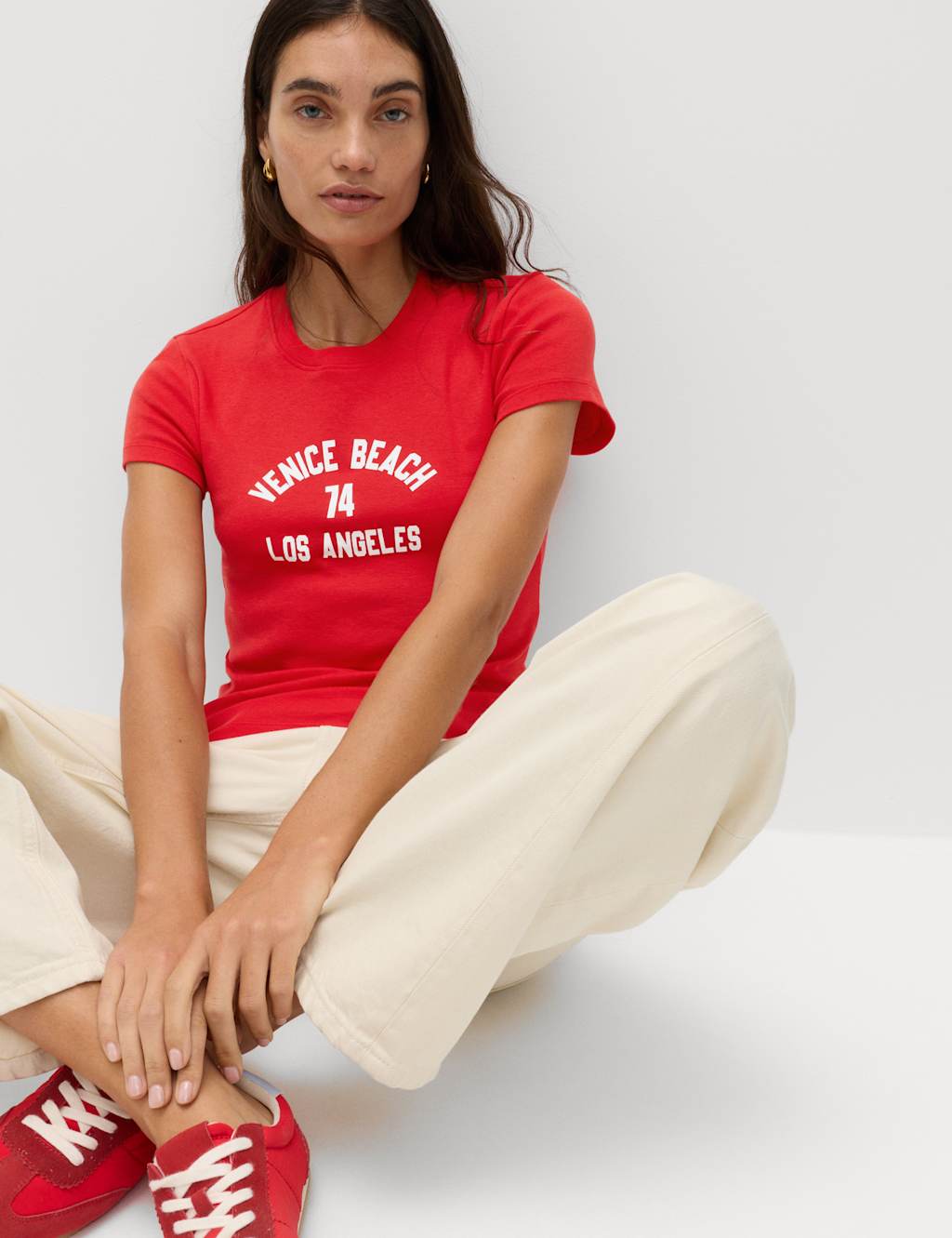 M&S Women's Pure Cotton Slogan Slim Fit T-Shirt - 12 - Red Mix
