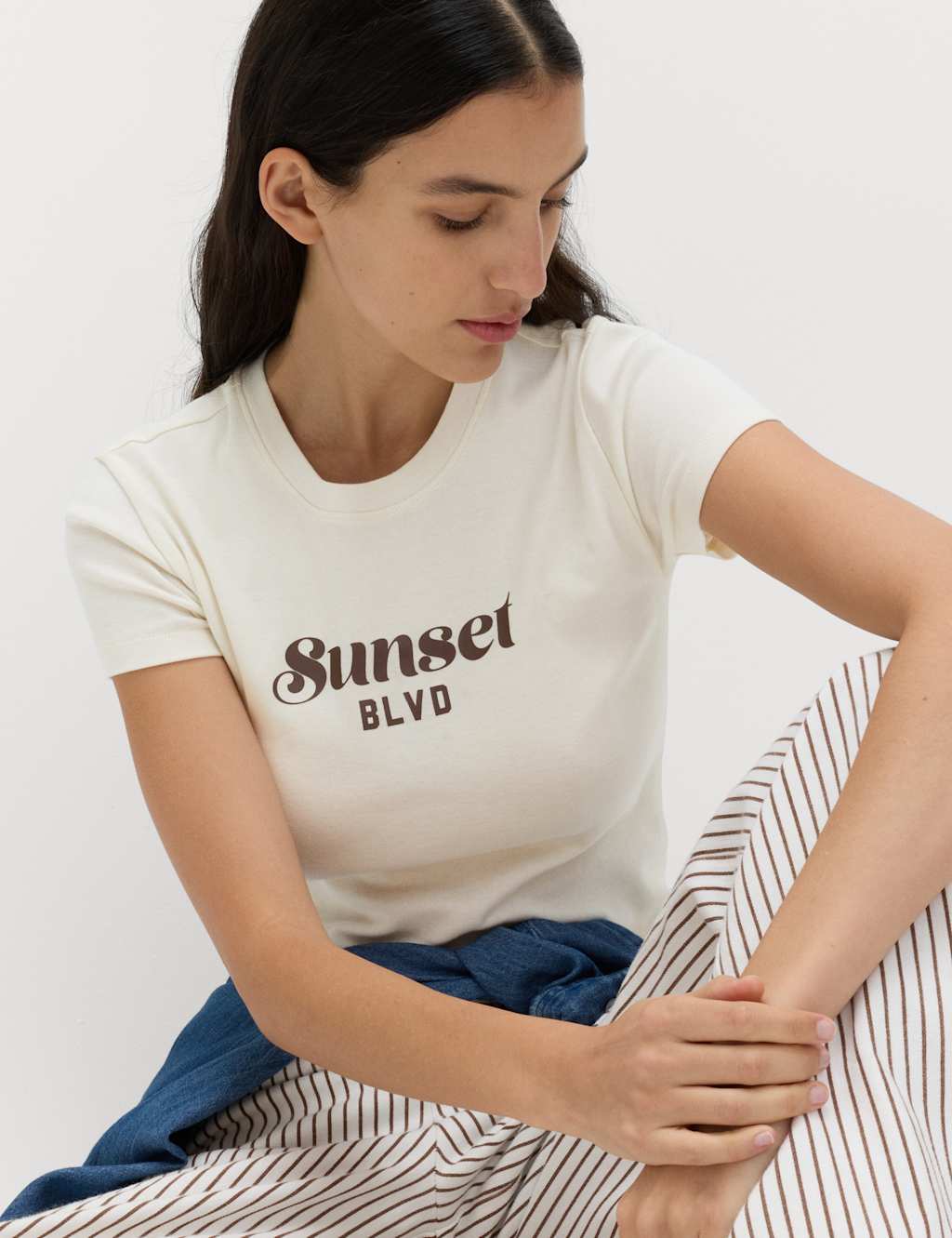 M&S Women's Pure Cotton Slogan Slim Fit T-Shirt - 12 - White Mix
