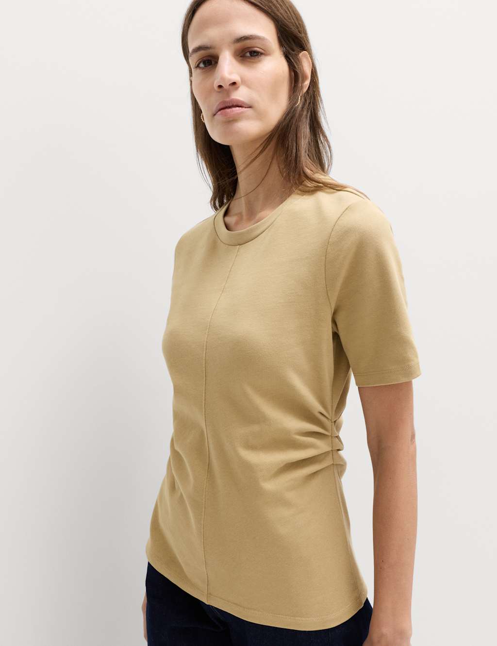 M&S Women's Pure Cotton Waisted T-Shirt - 8 - Caramel