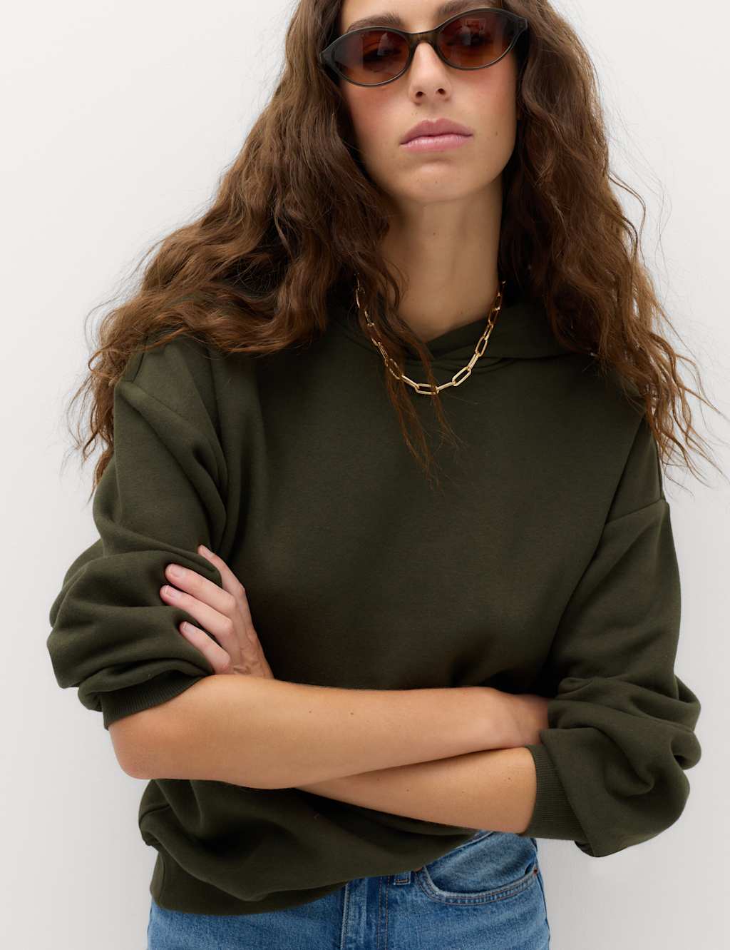 M&S Women's Cotton Rich Hoodie - Extra Small - Dark Khaki