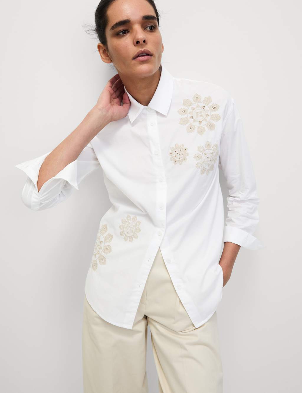Pure Cotton Embroidered Collared Shirt