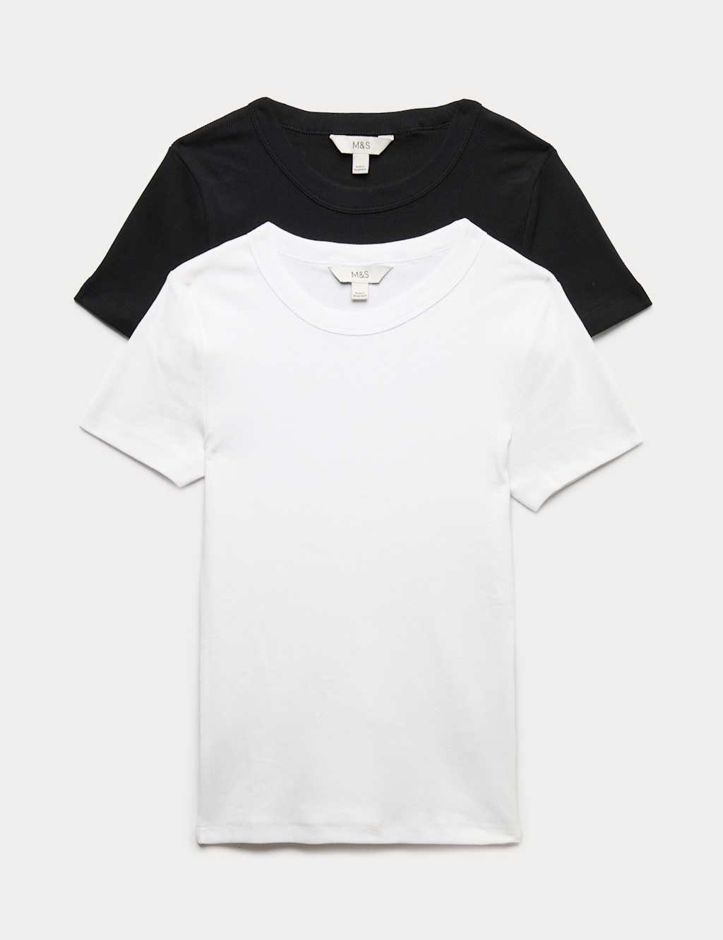 M&S Women's 2 Pack Cotton Rich Ribbed T-Shirts - 20 - Black/White