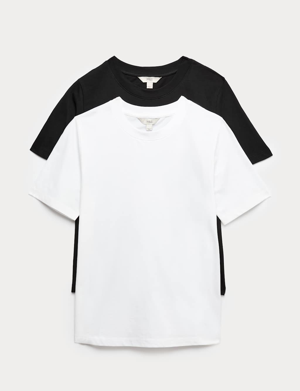 M&S Women's 2 Pack Pure Cotton T-Shirts - 10 - Black/White