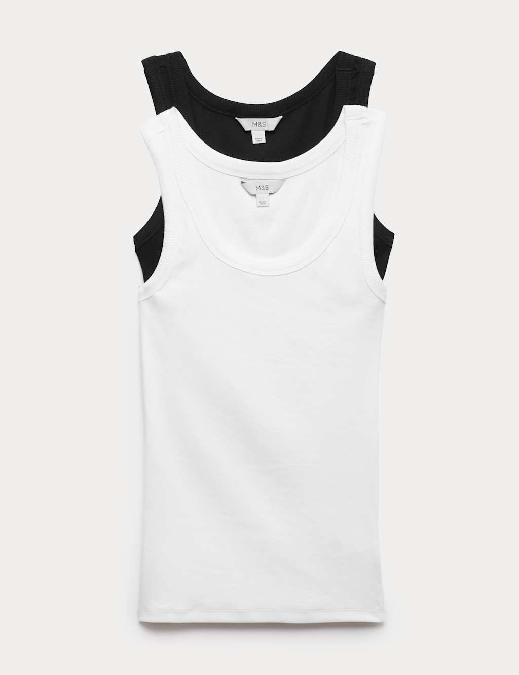 M&S Women's 2 Pack Cotton Rich Vest Tops - 12 - Black/White