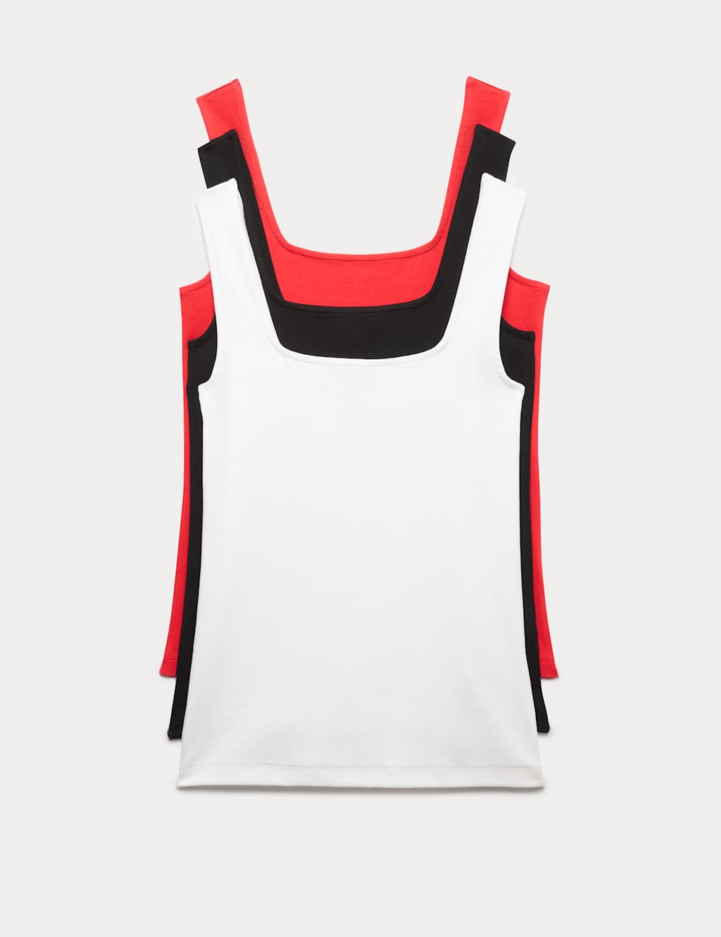 M&S Women's 3 Pack Cotton Rich Square Neck Vest Tops - 12 - Red Mix