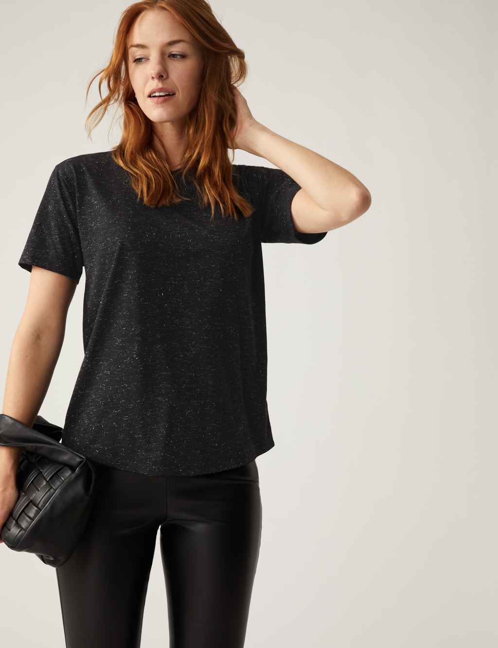 M&S Sparkly Crew Neck Relaxed T-Shirt Black
