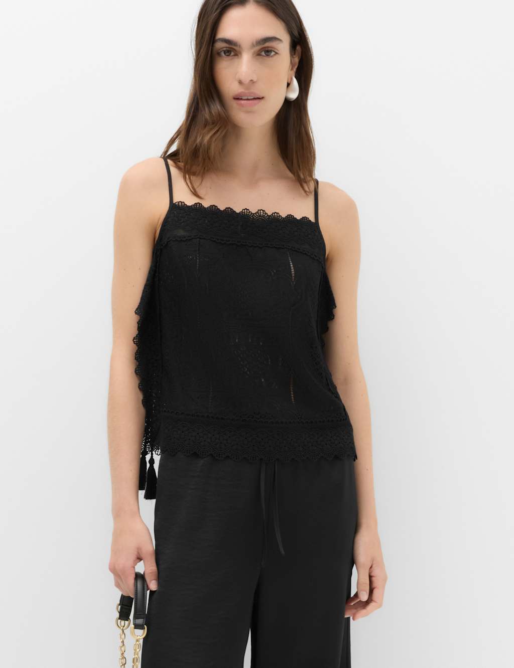 M&S Women's Broderie Cutwork Cami Top - 10 - Black