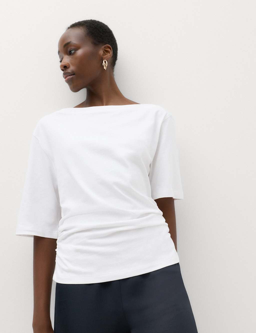 M&S Women's Pure Cotton Off The Shoulder Top - 6 - White