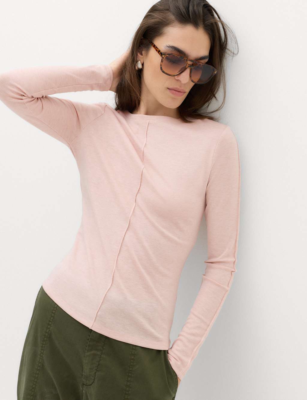 M&S Women's Marl Long Sleeve Top with Wool - 10 - Pink Shell
