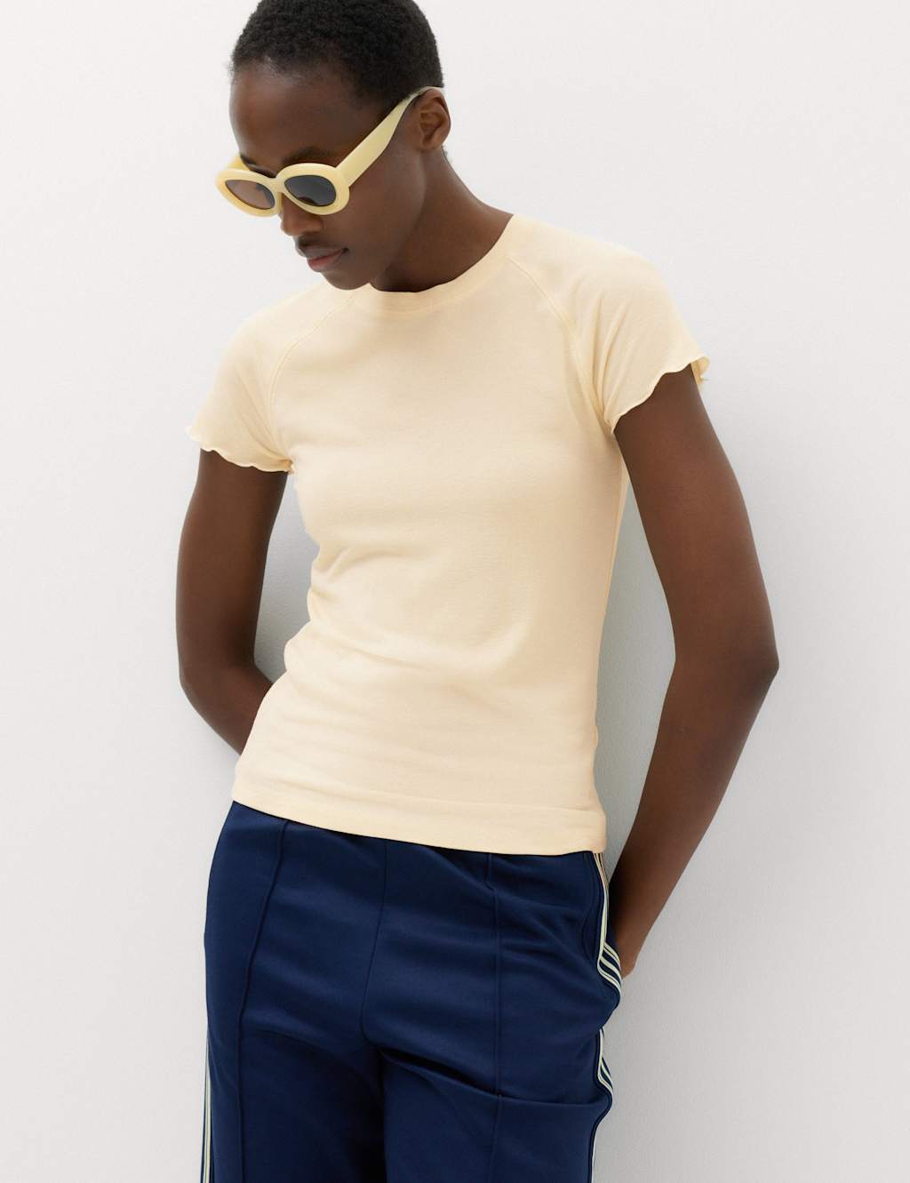 M&S Women's Short Sleeve Lettuce Edge T-Shirt - 16 - Cream
