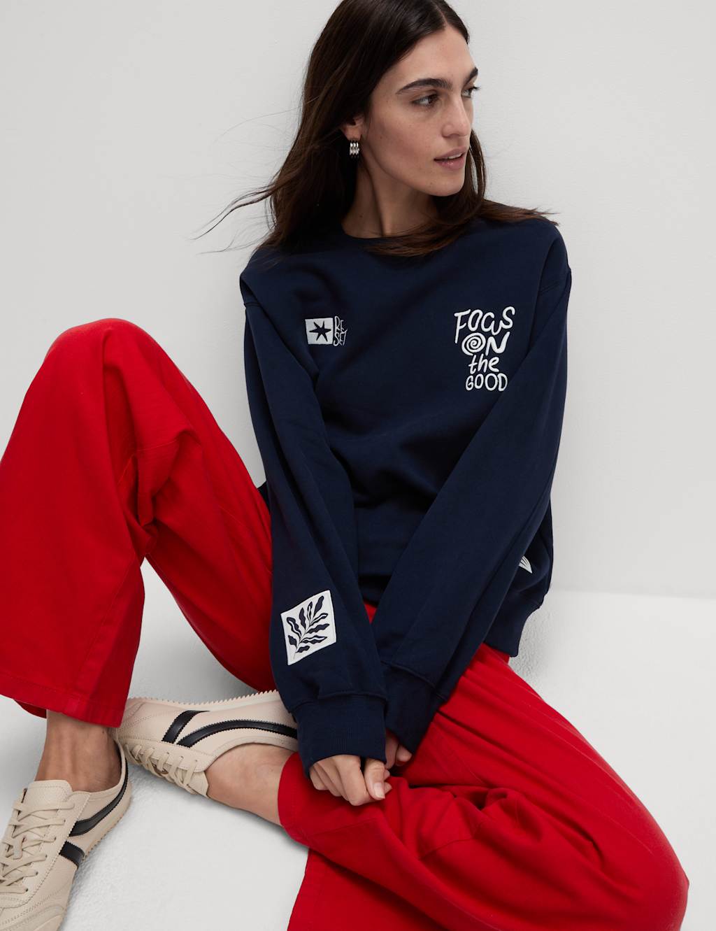 Pure Cotton Slogan Relaxed Sweatshirt