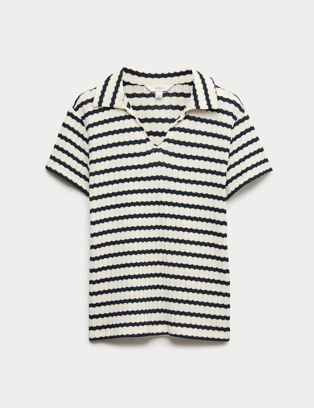 M&S Cotton Blend Jacquard Striped Top Navy Mix