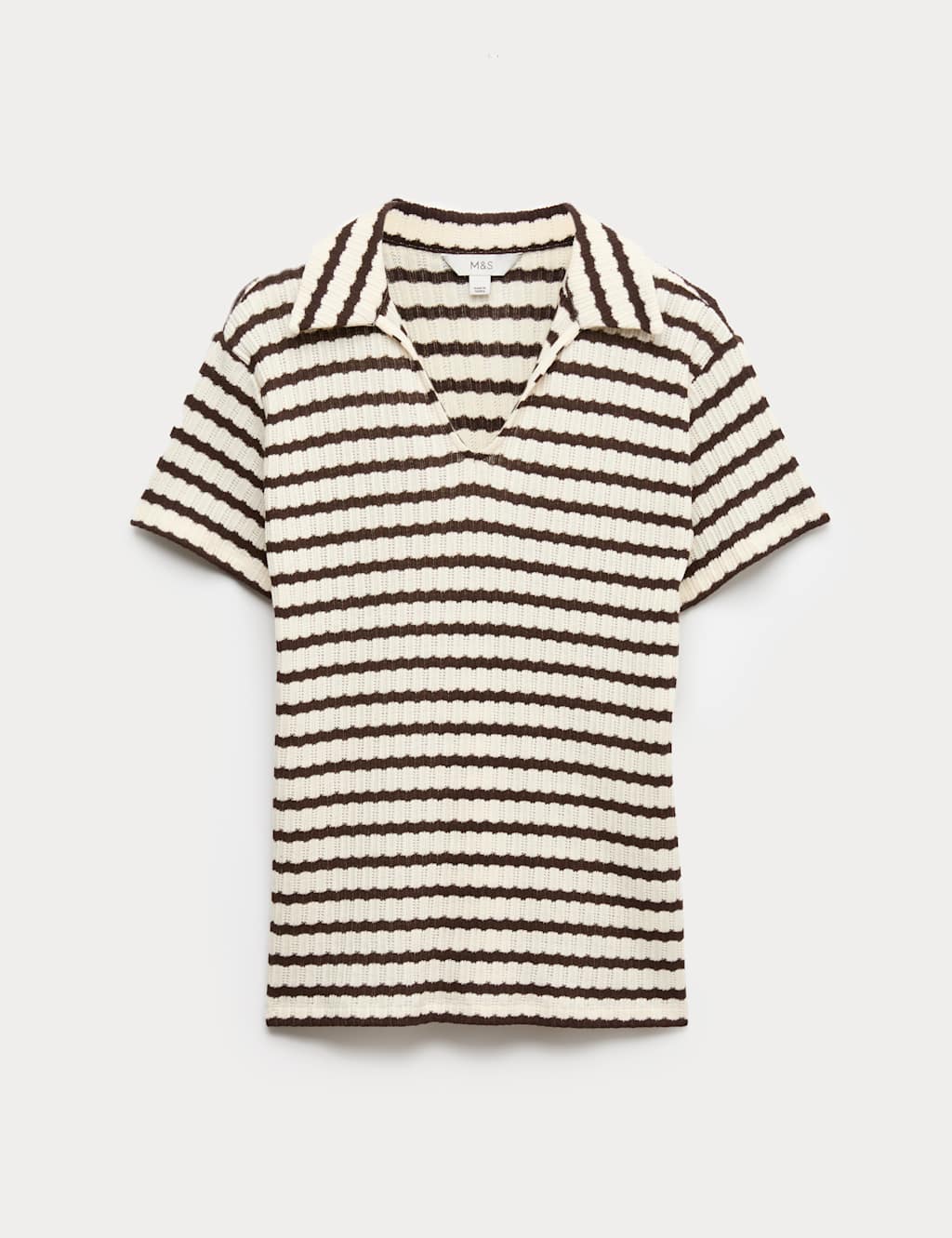 M&S Cotton Blend Jacquard Striped Top Chocolate Mix