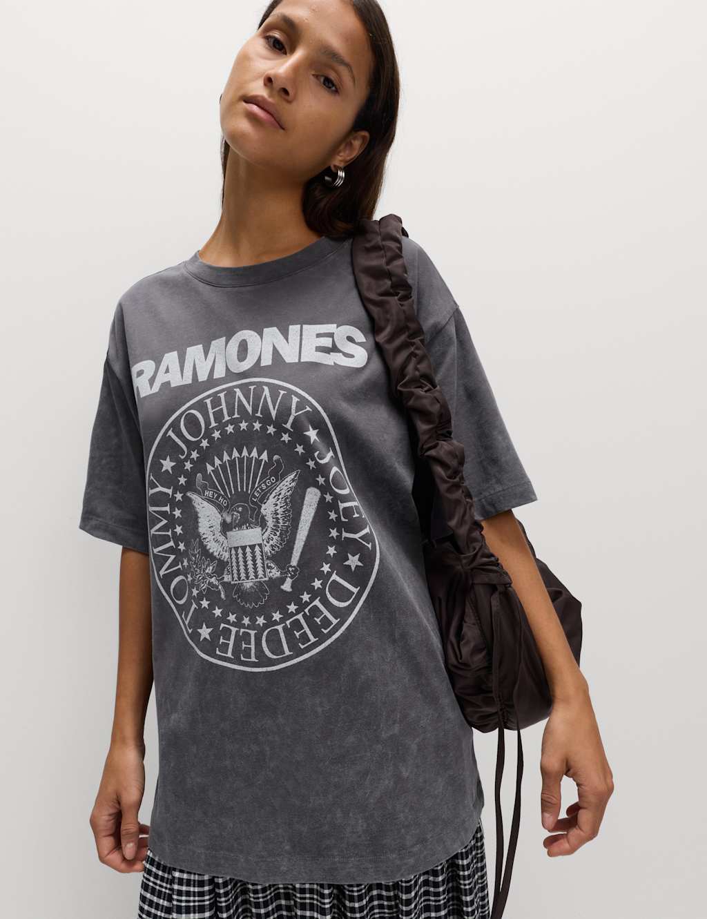 M&S Pure Cotton Oversized Band T-Shirt Black Mix