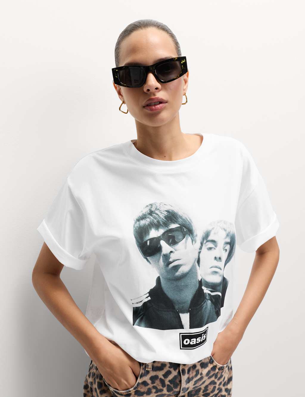 M&S Pure Cotton Oasis Graphic Oversized T-Shirt Black Mix